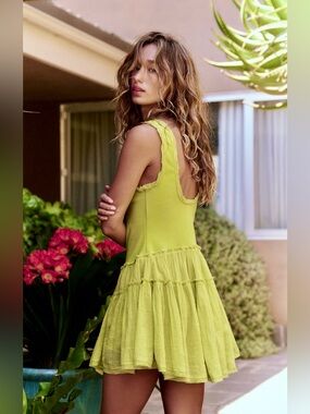 NWT FREE PEOPLE IZI DROP WAIST MINI DRESS APPLE GREEN XS